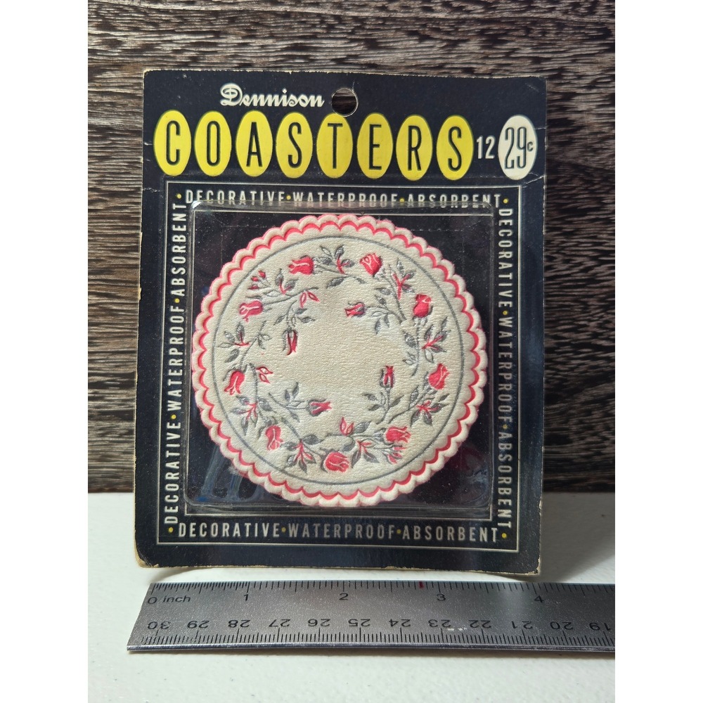 Vintage Dennison Coasters 12 Pack Red Rose Floral Waterproof Absorbent Retro MCM